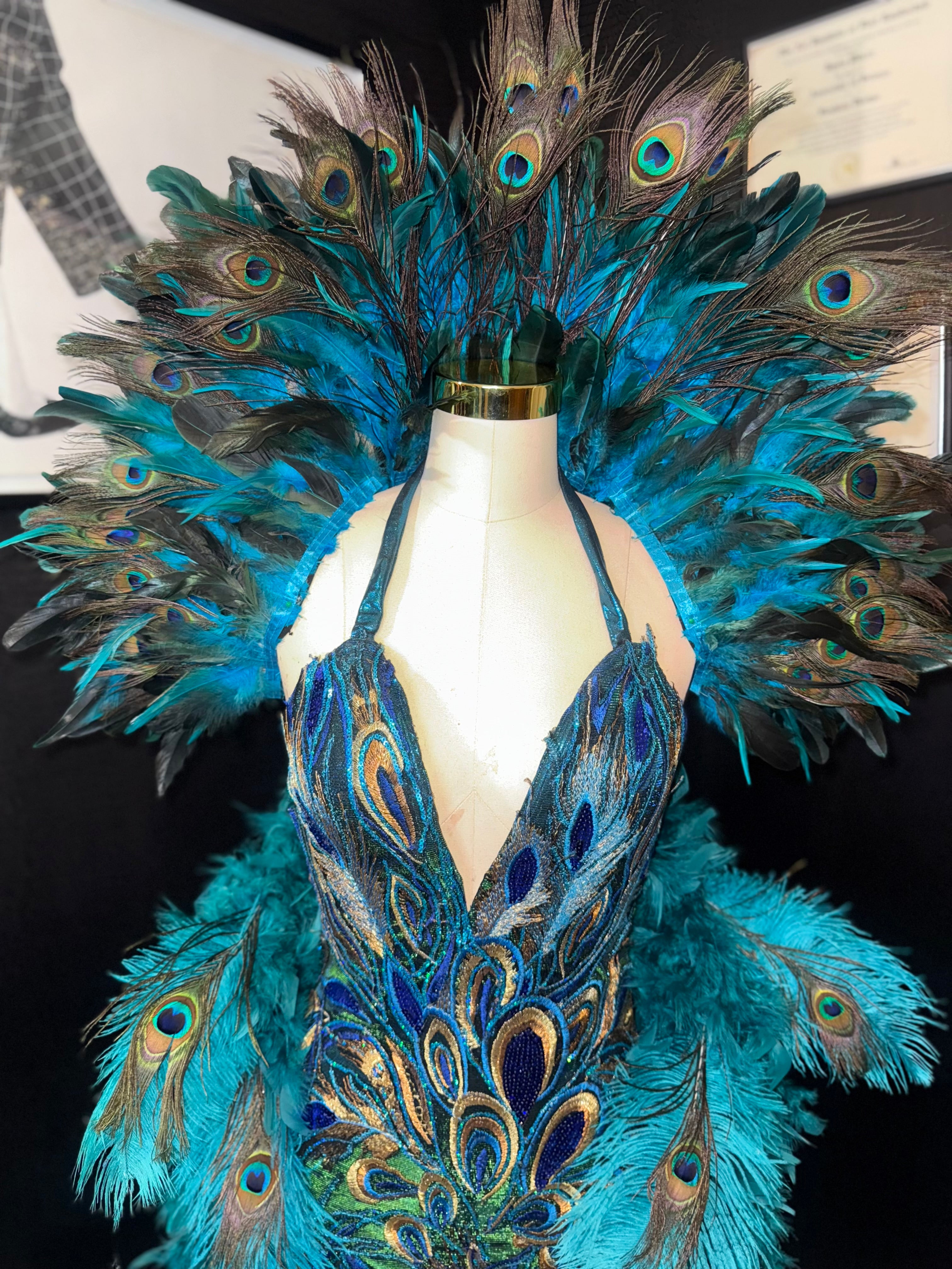 Emerald Peacock Couture Gown – Handcrafted Feather Statement Dress