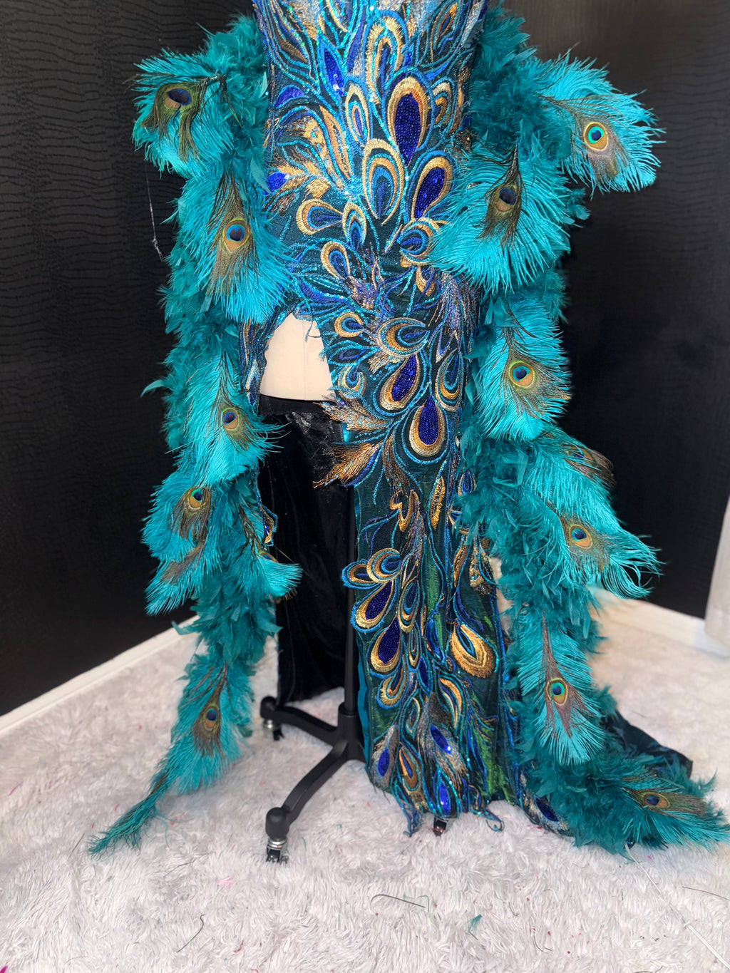 Emerald Peacock Couture Gown – Handcrafted Feather Statement Dress