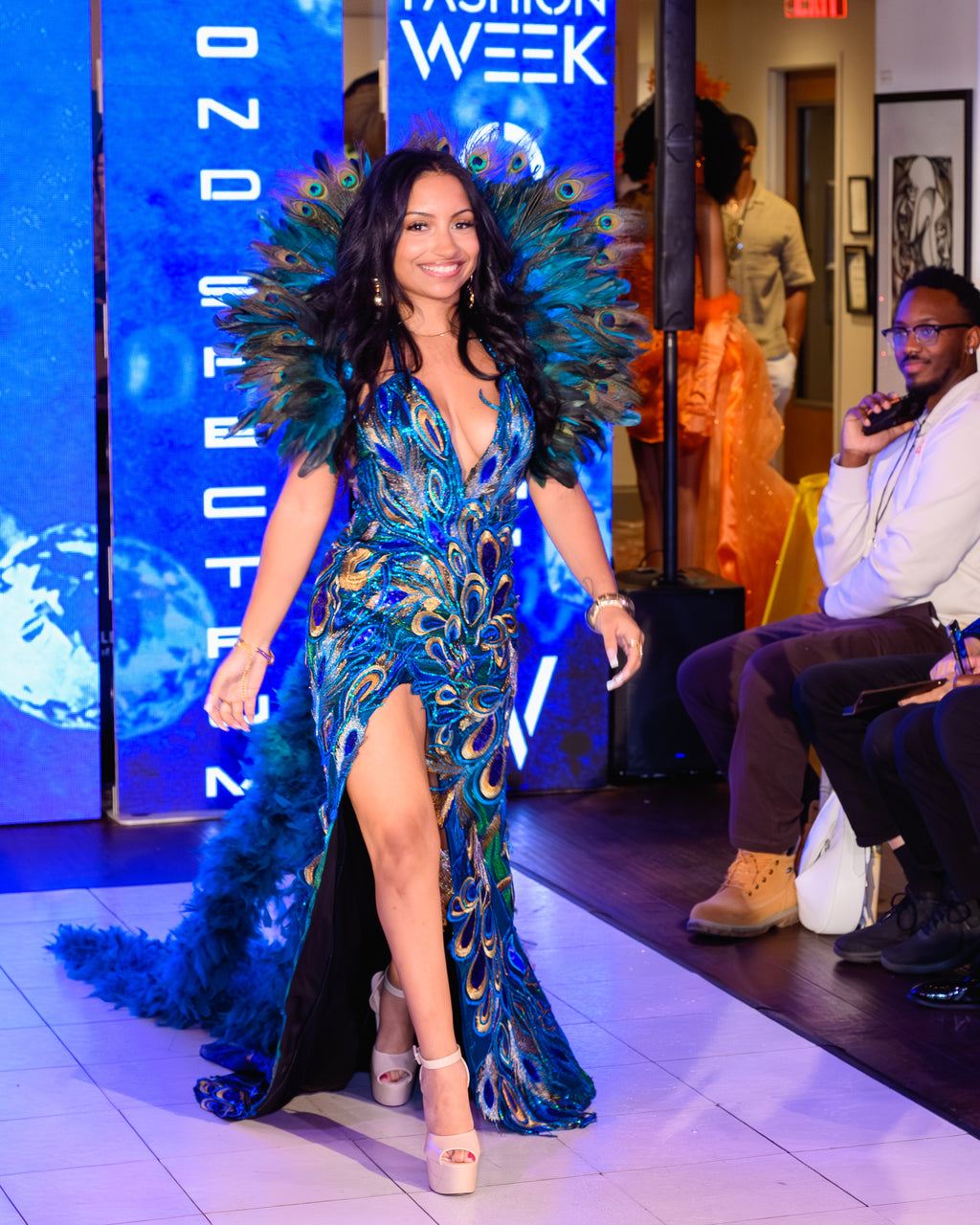 Emerald Peacock Couture Gown – Handcrafted Feather Statement Dress